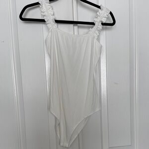 Petal & Pup White Ruffled Strap Bodysuit